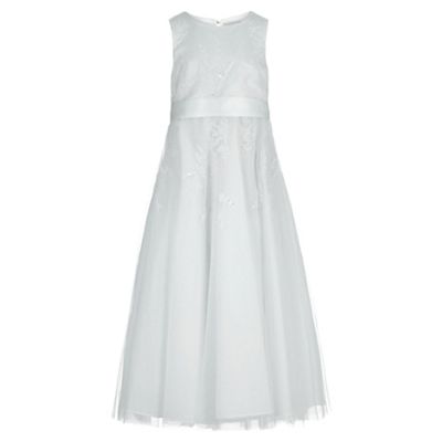 Girls' white floral embellished mesh dress
